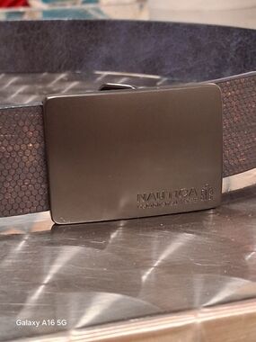 Nautica Men's Dark Brown Textured Belt with Gunmetal Buckle